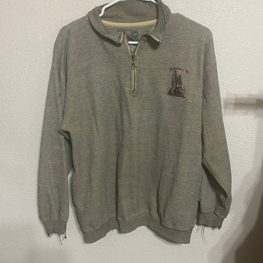 Cheyenne River Gray Quarter-Zip Pullover with Embroidered Detail